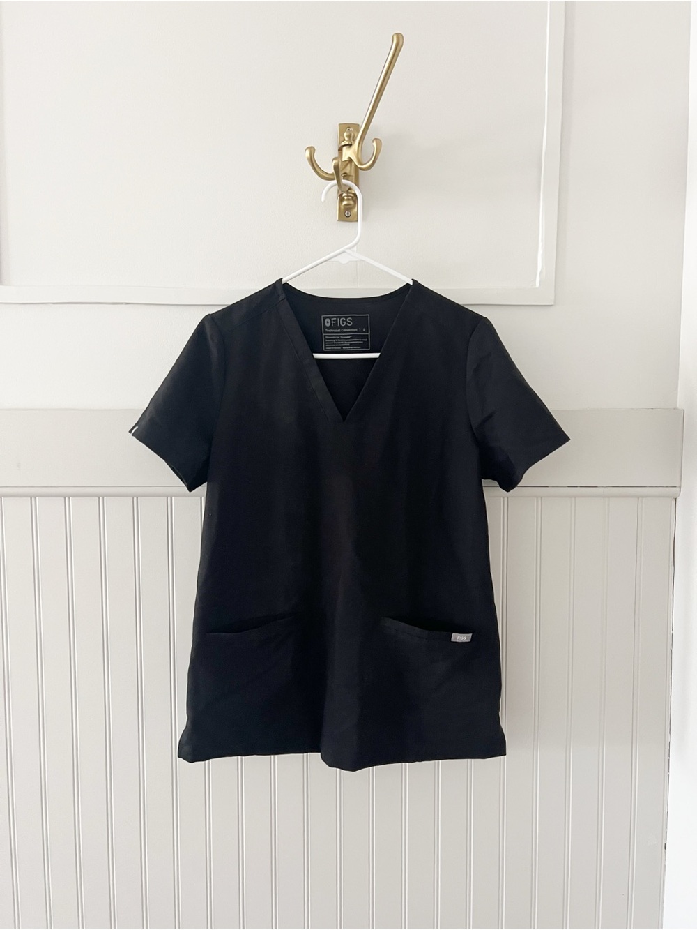 Figs Black V-Neck Medical Scrub Top
